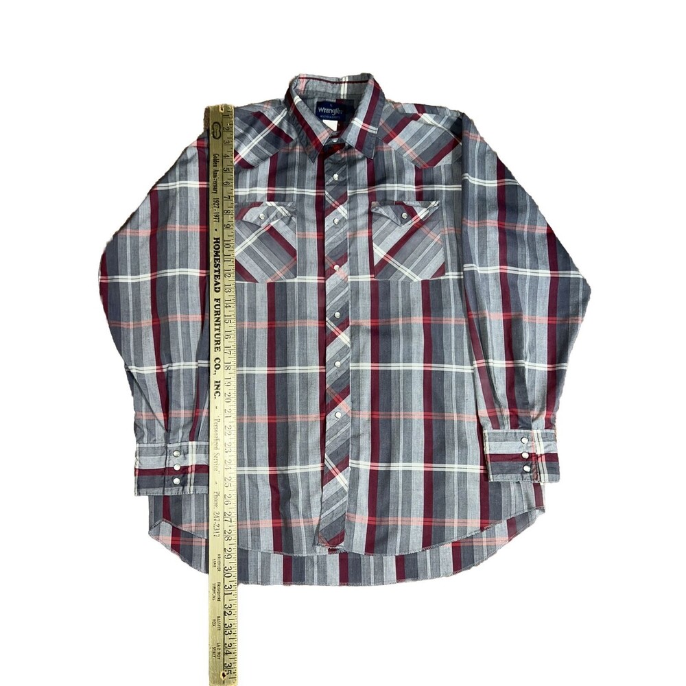 Vintage 90s Wrangler Blue Black Striped Pearl Snap Western Shirt Mens Size XL